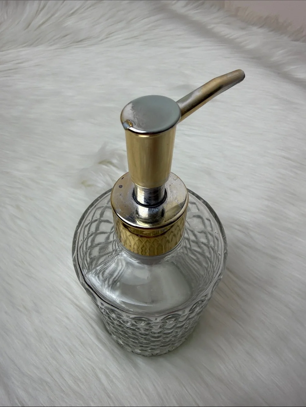 Diamond Cut Glass Soap Lotion Dispenser with Gold Pump